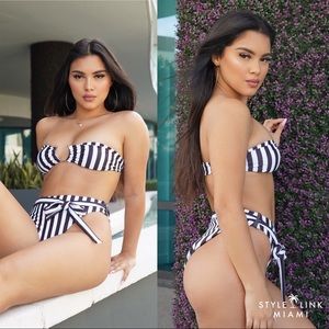 Striped Strapless Bikini Set